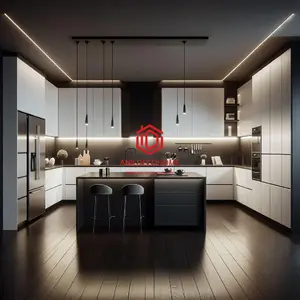 آشپزخانه با نورپردازی حرفه‌ای