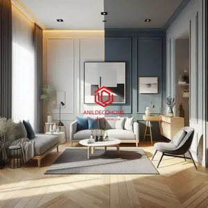 اتاق با دیوارهای رنگ‌شده به دو رنگ متفاوت برای ایجاد کنتراست جذاب