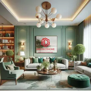 اتاق نشیمن با دیوارهای رنگ‌شده به سبز آرام‌بخش و دکوراسیون مدرن