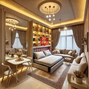 یک اتاق نشیمن کوچک با مبلمان چندمنظوره