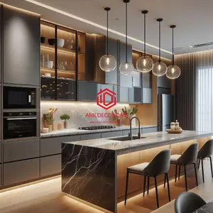 آشپزخانه مدرن با کابینت‌های MDF و روکش هایگلاس براق