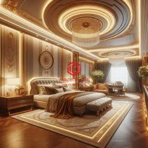 نمای سه‌بعدی اتاق خواب لوکس