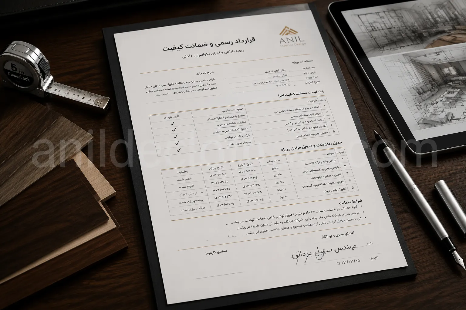 نمونه قرارداد رسمی اجرای کابینت با ضمانت زمان تحویل